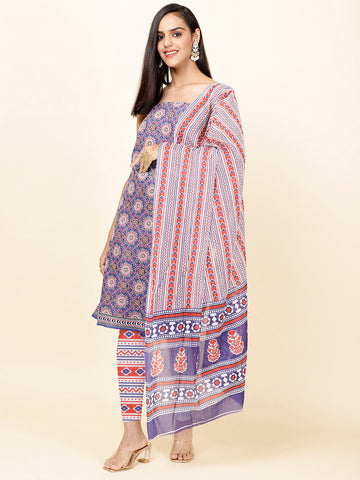 Printed Cotton Unstitched Suit Piece With Dupatta