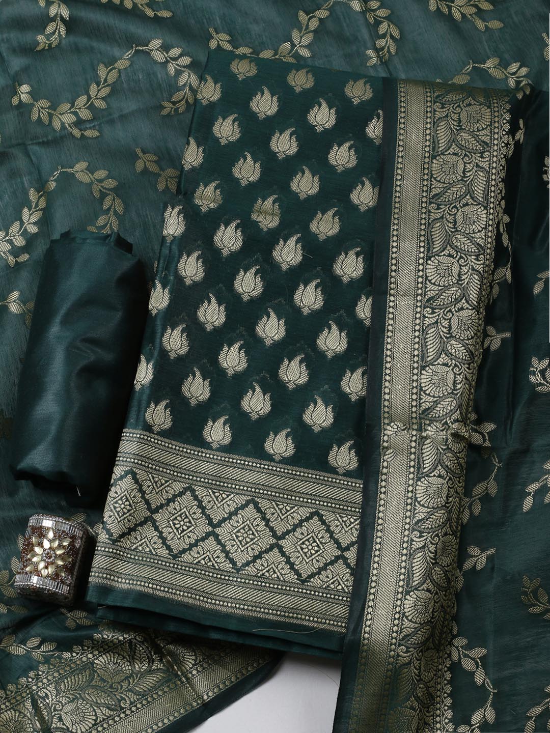 Banarasi Chanderi Unstitched Suit With Pant &amp; Dupatta