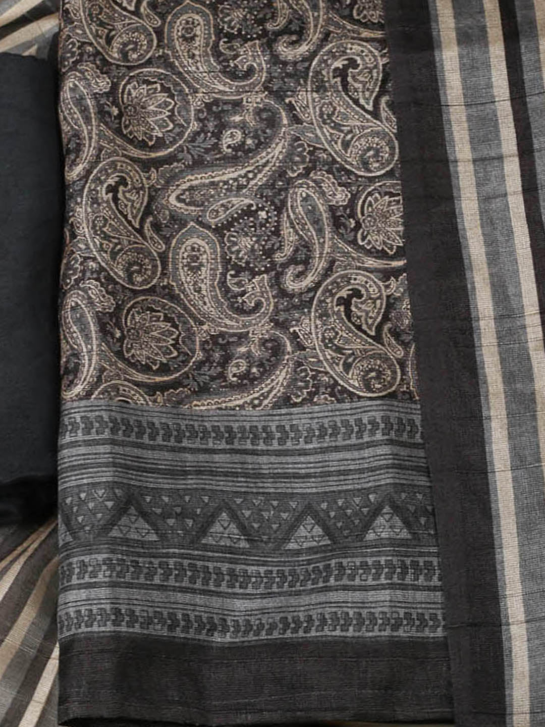 Printed Chanderi Unstitched Suit With Pant &amp; Dupatta