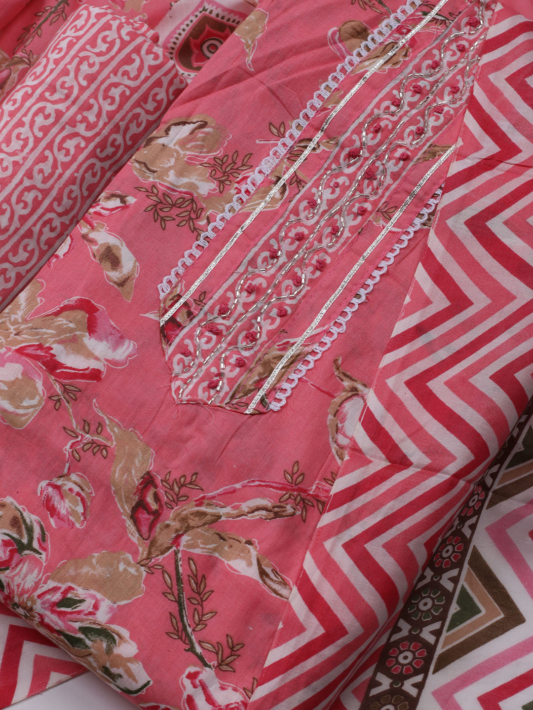 Neck Embroidered Cotton Blend Unstitched Suit With Dupatta