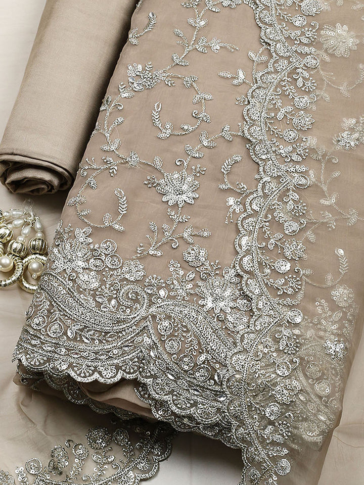 Embroidered Organza Unstitched Suit With Pant &amp; Dupatta