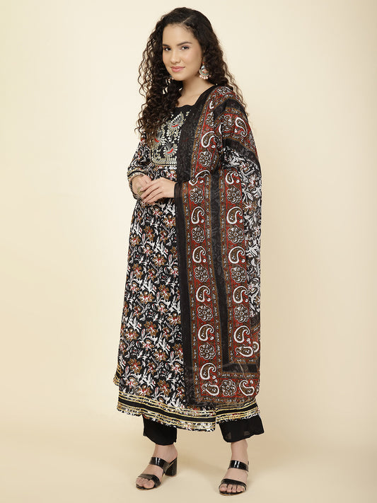 Floral Printed Cotton Kurta With Pants & Dupatta