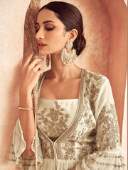 Zari Stone Embroidered Chinon Square Neck Kurta Cotton And Lehenga