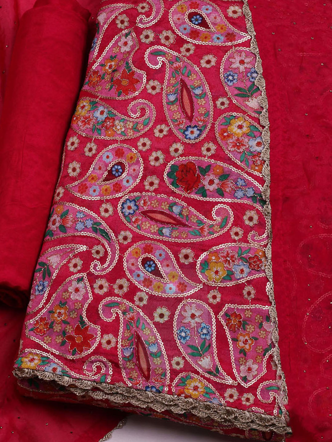 Embroidered Chinon Unstitched Suit With Dupatta