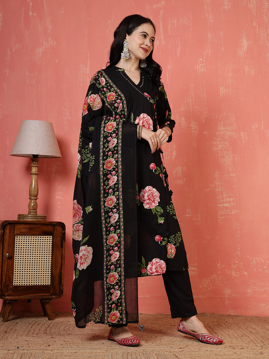 Printed Cotton Blend Kurta With Pants & Dupatta