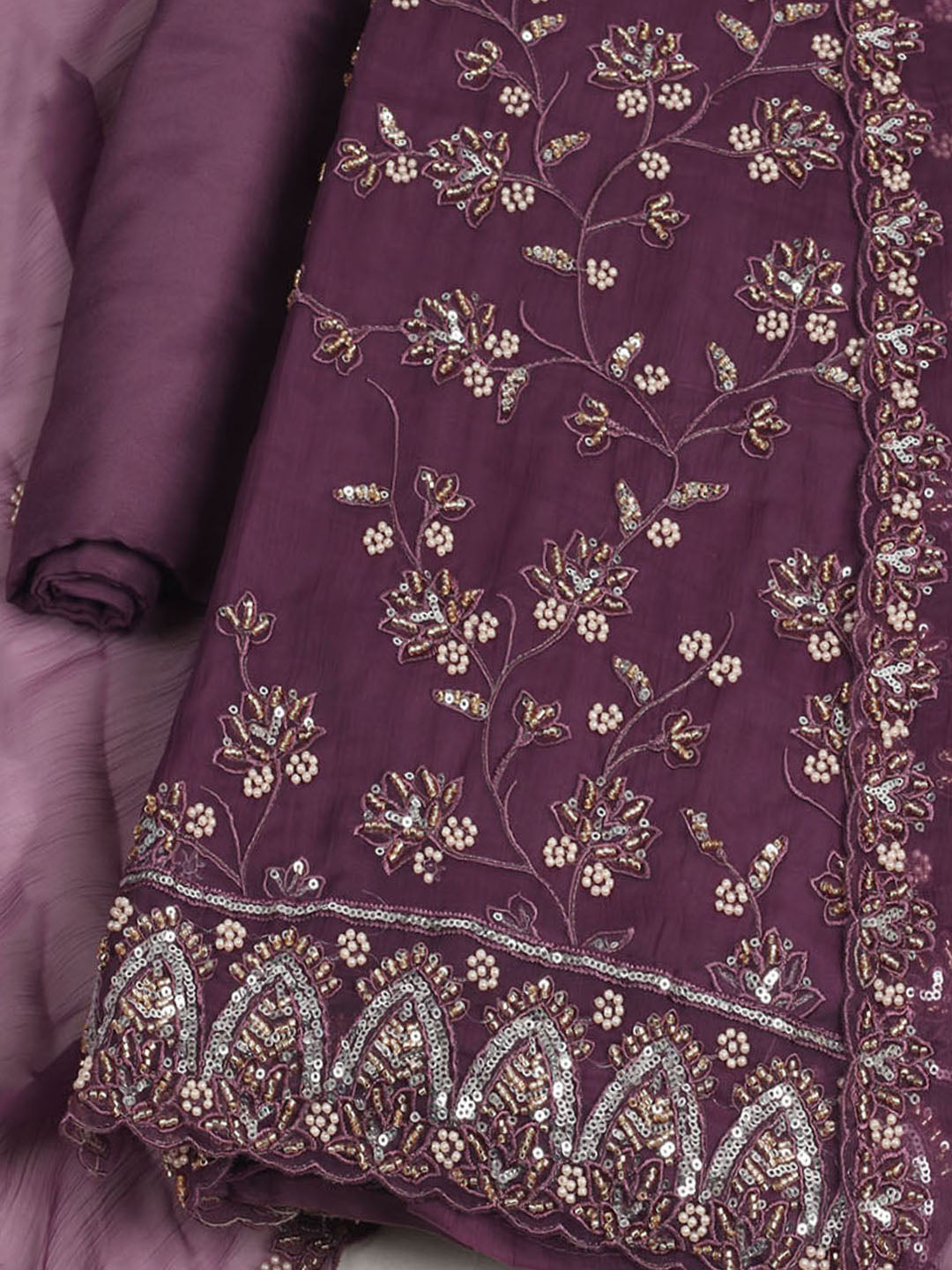 Embroidered Chiffon Unstitched Suit With Dupatta
