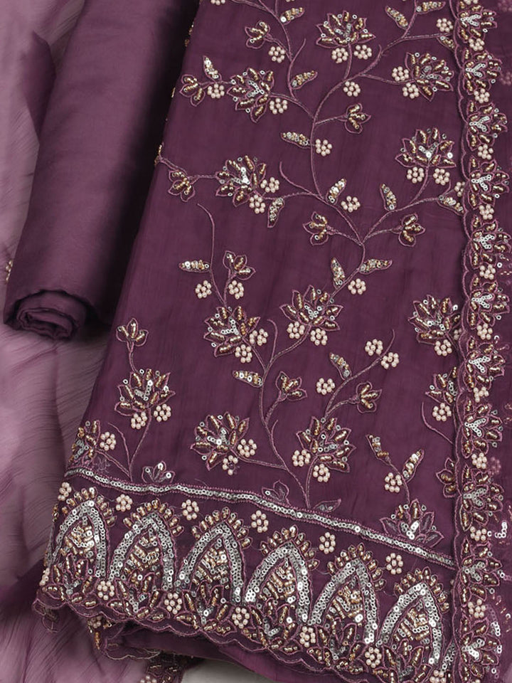 Embroidered Chiffon Unstitched Suit With Dupatta