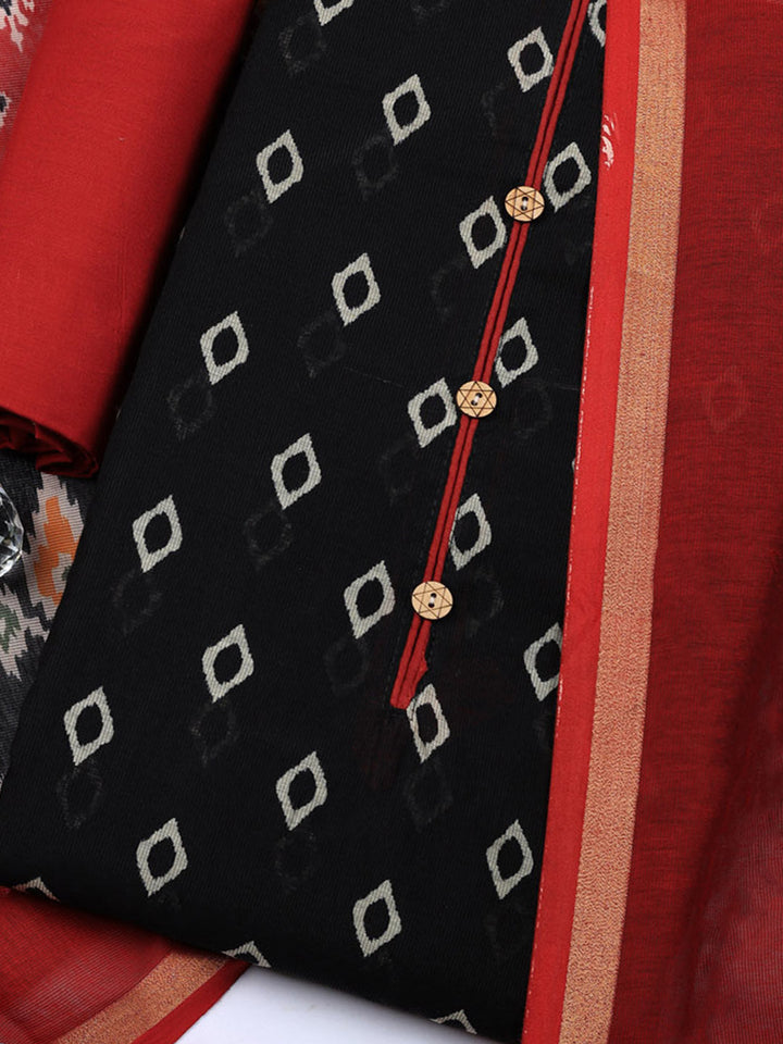 Embroidered Cotton Blend Unstitched Suit With Pant &amp; Dupatta
