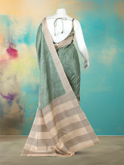 Printed Tussar Aqua Green Saree