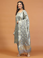 Woven Chanderi Unstitched Suit With Dupatta