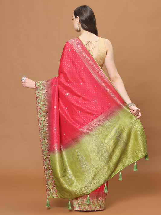 Zari Border Booti Art Silk Woven Saree