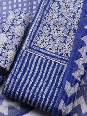 Embroidered Cotton Blend Ustitched Suit With Pant & Dupatta