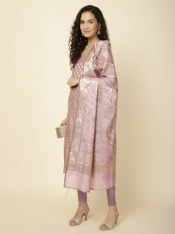 Woven Banarasi Chanderi Unstitched Suit With Dupatta