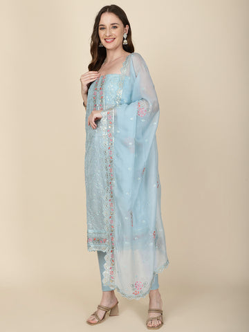 Booti Embroidered Organza Unstitched Suit Piece With Dupatta