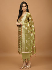 Woven Banarasi Chanderi Unstitched Suit With Dupatta