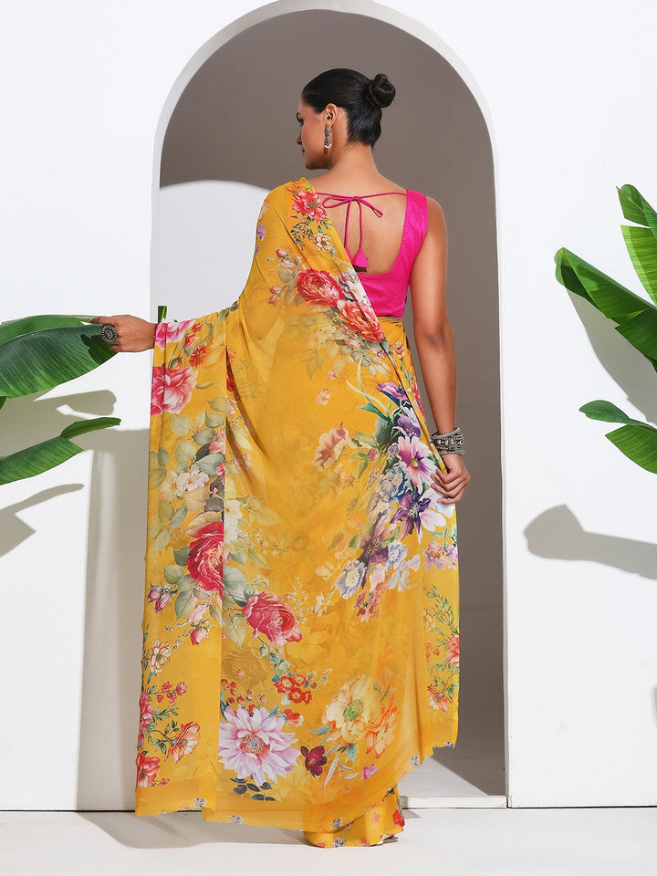 Floral Printed Georgette Saree