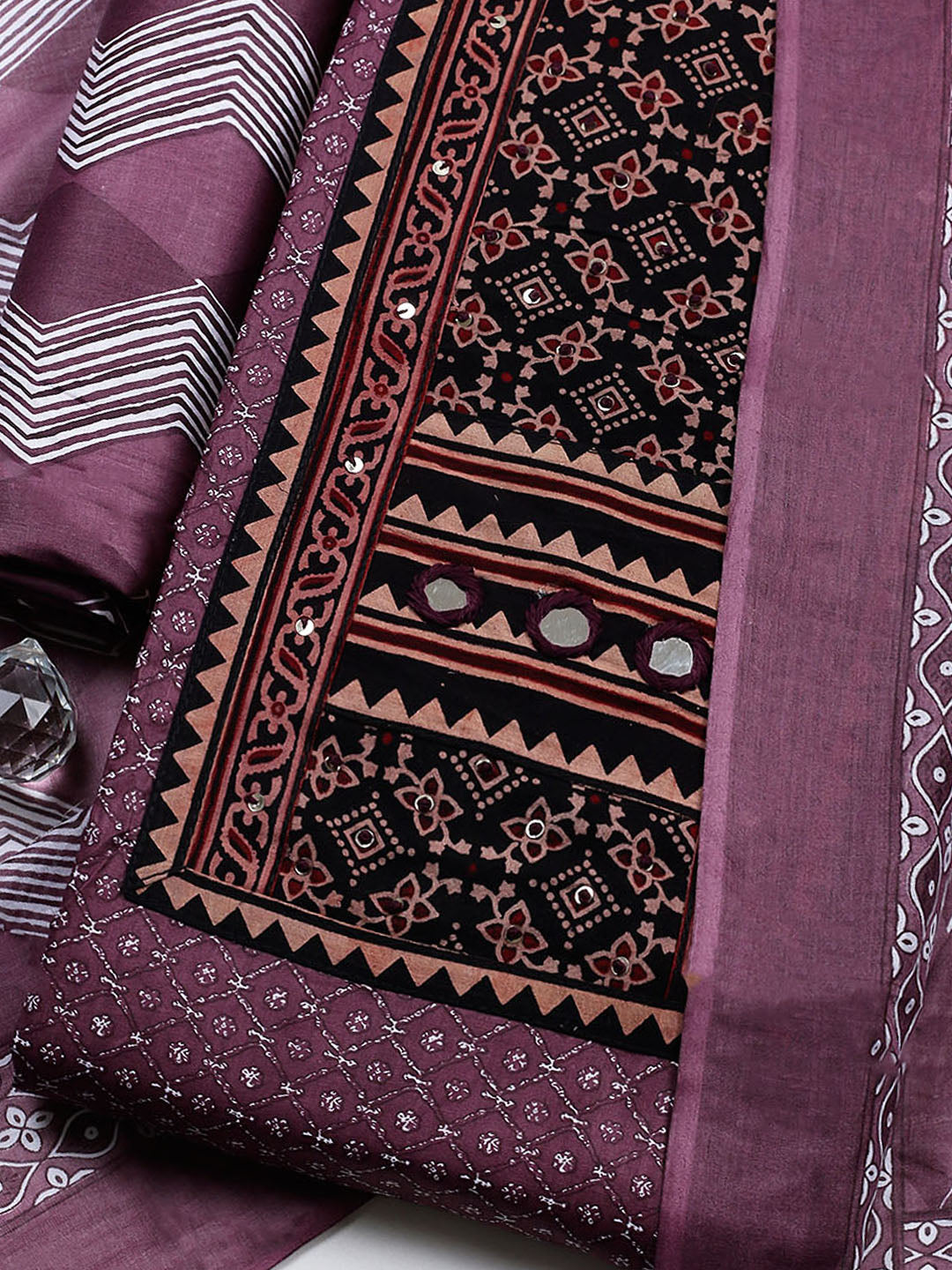 Printed Cotton Blend Unstitched Suit With Pant &amp; Dupatta