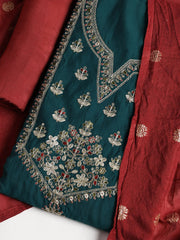 Neck Embroidered Chanderi Unstitched Suit With Dupatta