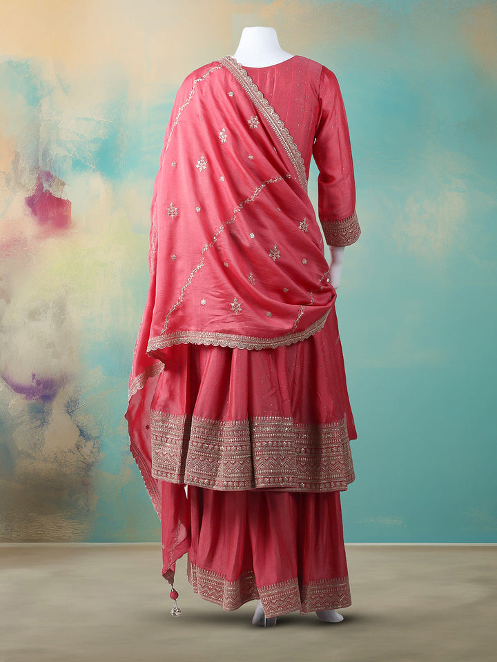 Embroidered Art Silk Stitched Kurta With Pant &amp; Dupatta