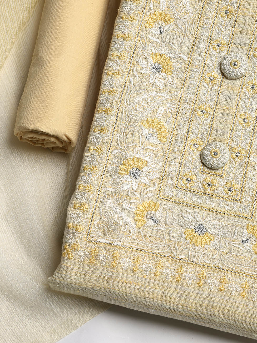 Neck Embroidered Cotton Blend Unstitched Suit With Dupatta
