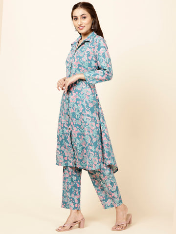 Floral Printed Cotton Kurta With Pants