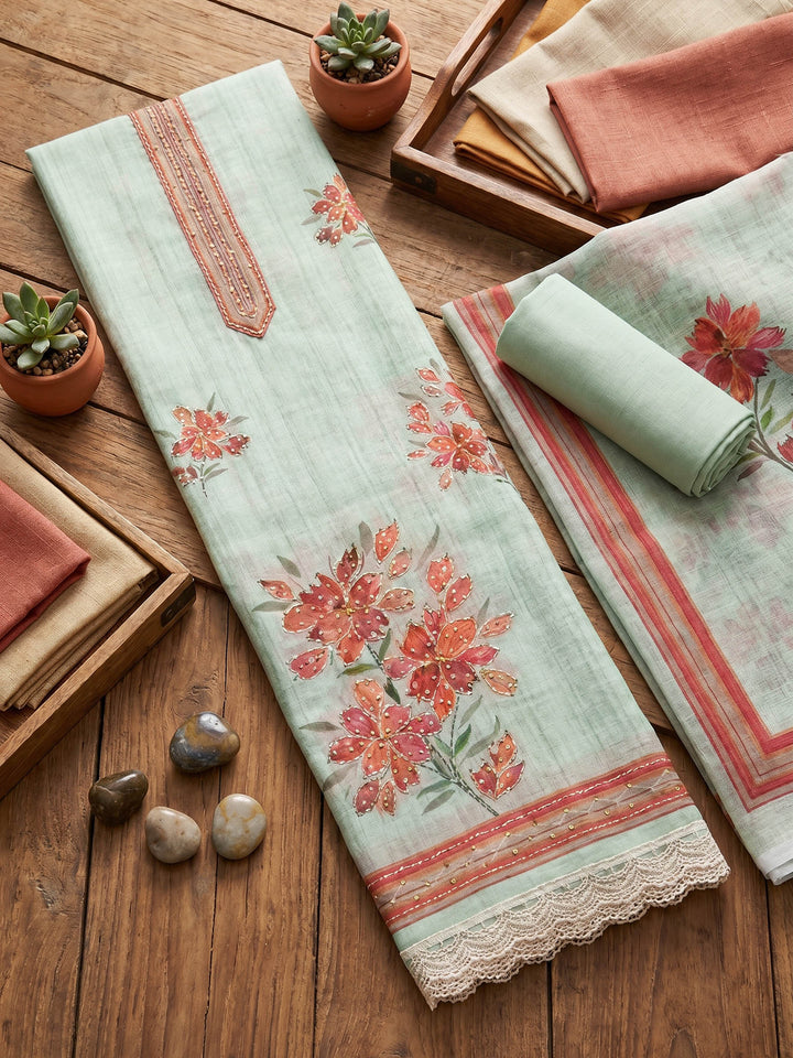 Printed Linen Unstitched Suit With Dupatta