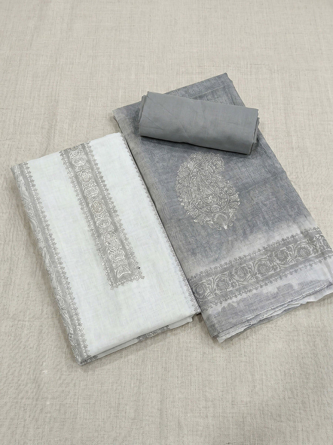 Printed Cotton Blend Unstitched Suit With Dupatta