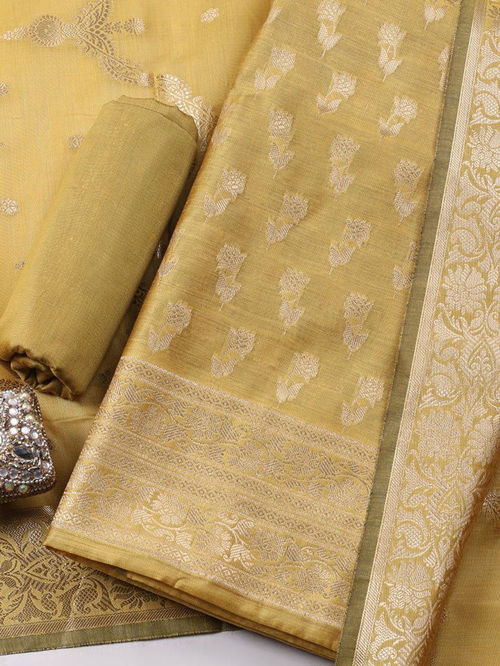 Woven Design Chanderi Unstitched Suit With Pant &amp; Dupatta