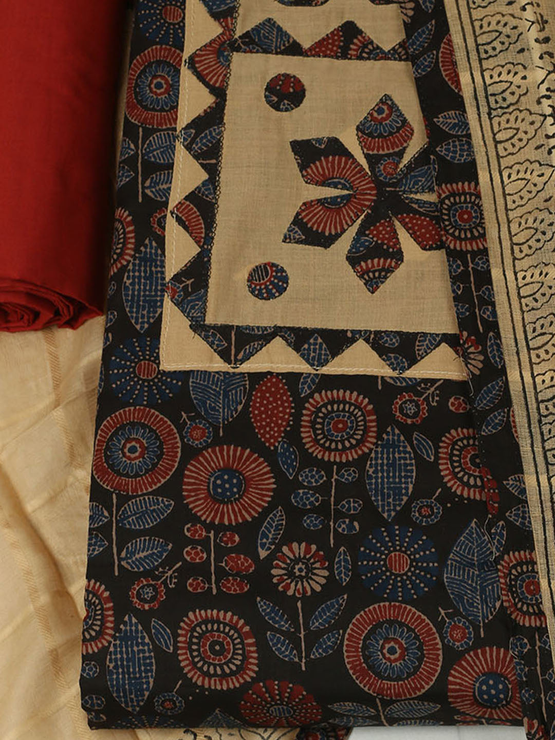 Printed Cotton Unstitched Suits Printed Suit With Pant &amp; Dupatta