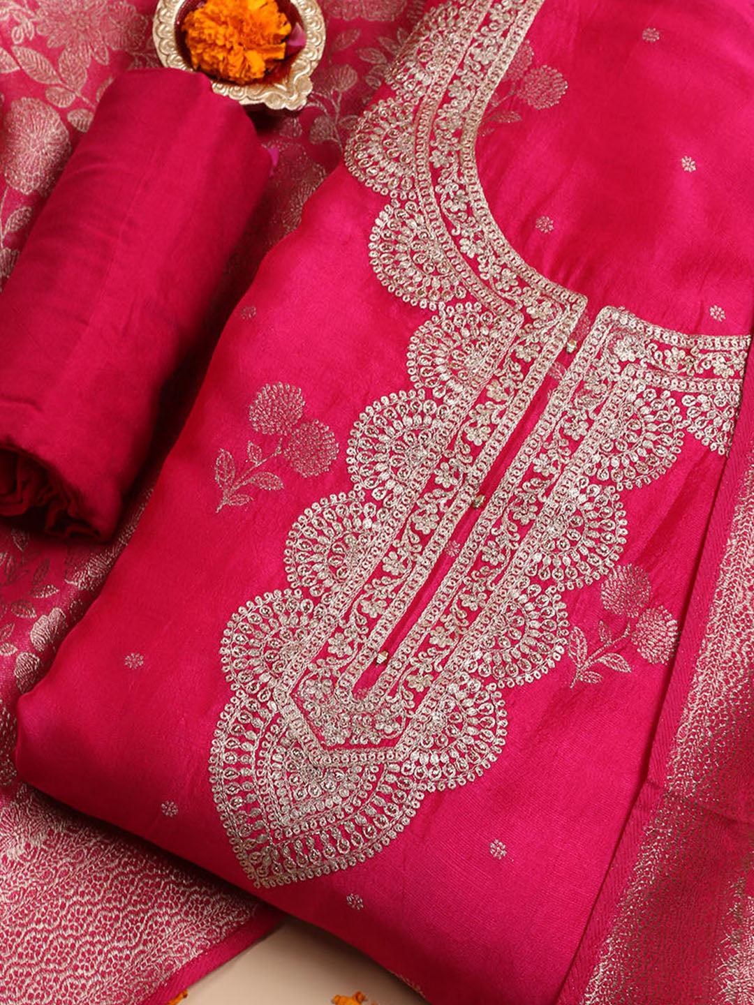 Kanjeevaram Chanderi Unstitched Suit With Dupatta