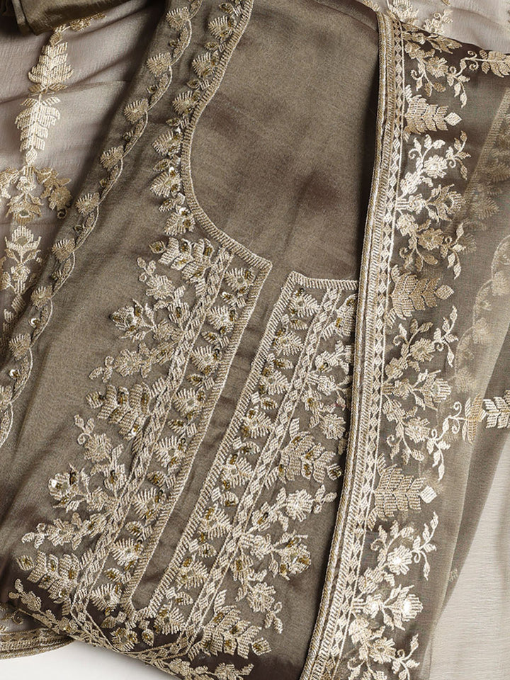 Embroidered Organza Unstitched Suit With Dupatta