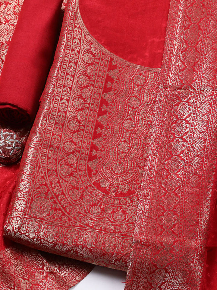 Embroidered Tissue Unstitched Suit With Pant &amp; Dupatta
