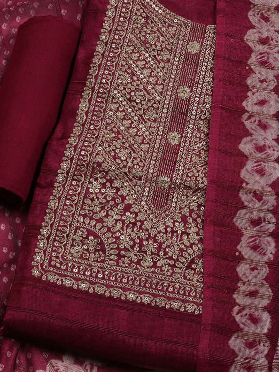 Embroidered Tussar Unstitched Suit With Dupatta