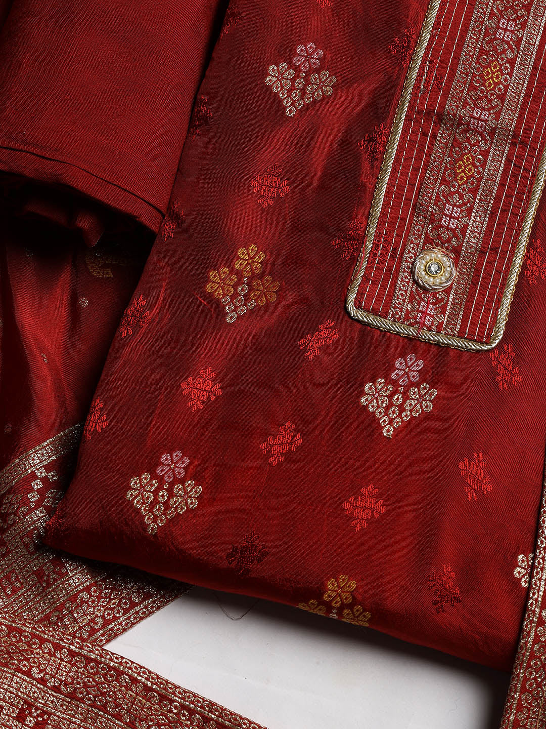 Embroidered Chanderi Unstitched Suit With Dupatta