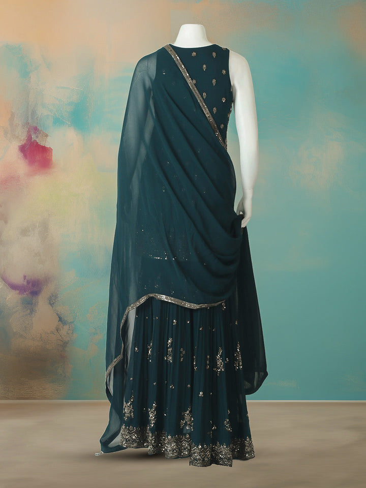 Embelished Georgette Kurta With Pant &amp; Dupatta