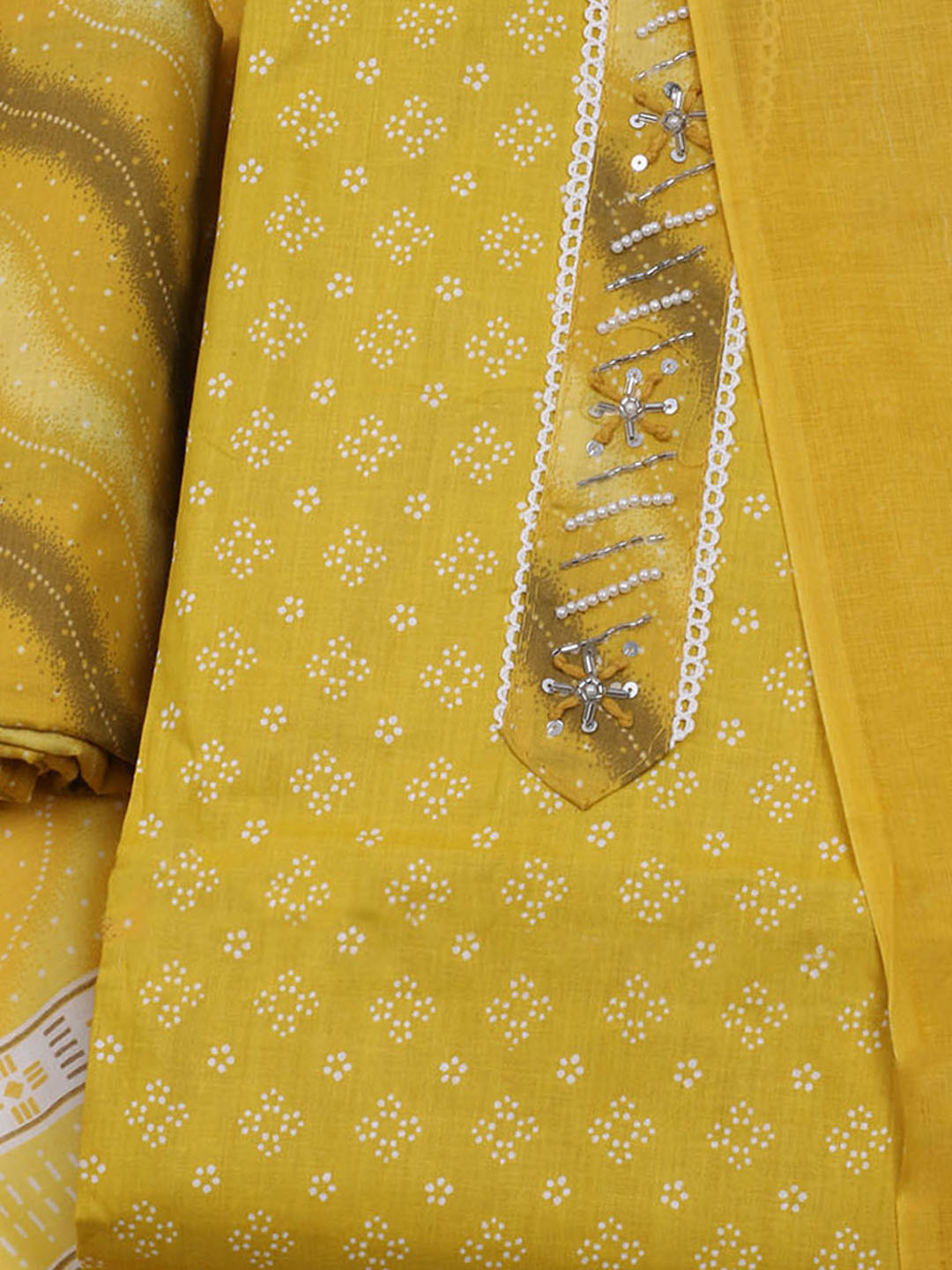 Printed Cotton Blend Unstitched Suit With Dupatta