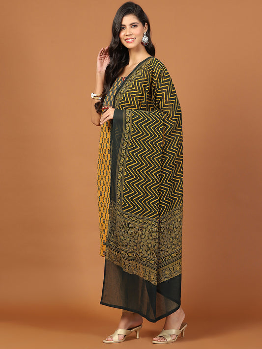 Neck Patch Printed Cotton Blend Unstitched Suit Piece With Dupatta