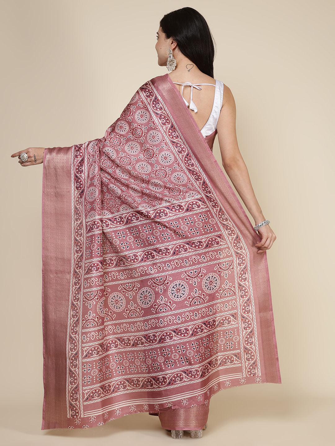 Ajrak Printed Dola Cotton Woven Saree