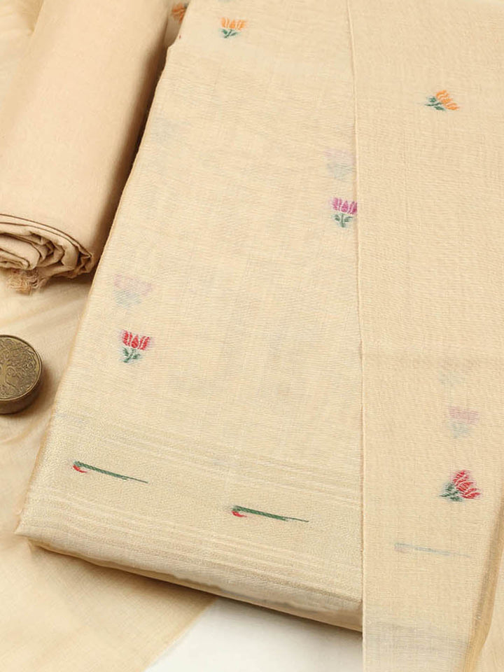 Embroidered Chanderi Unstitched Suit With Pant &amp; Dupatta
