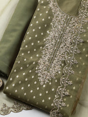 Embroidered Chanderi Unstitched Suit With Pant & Dupatta