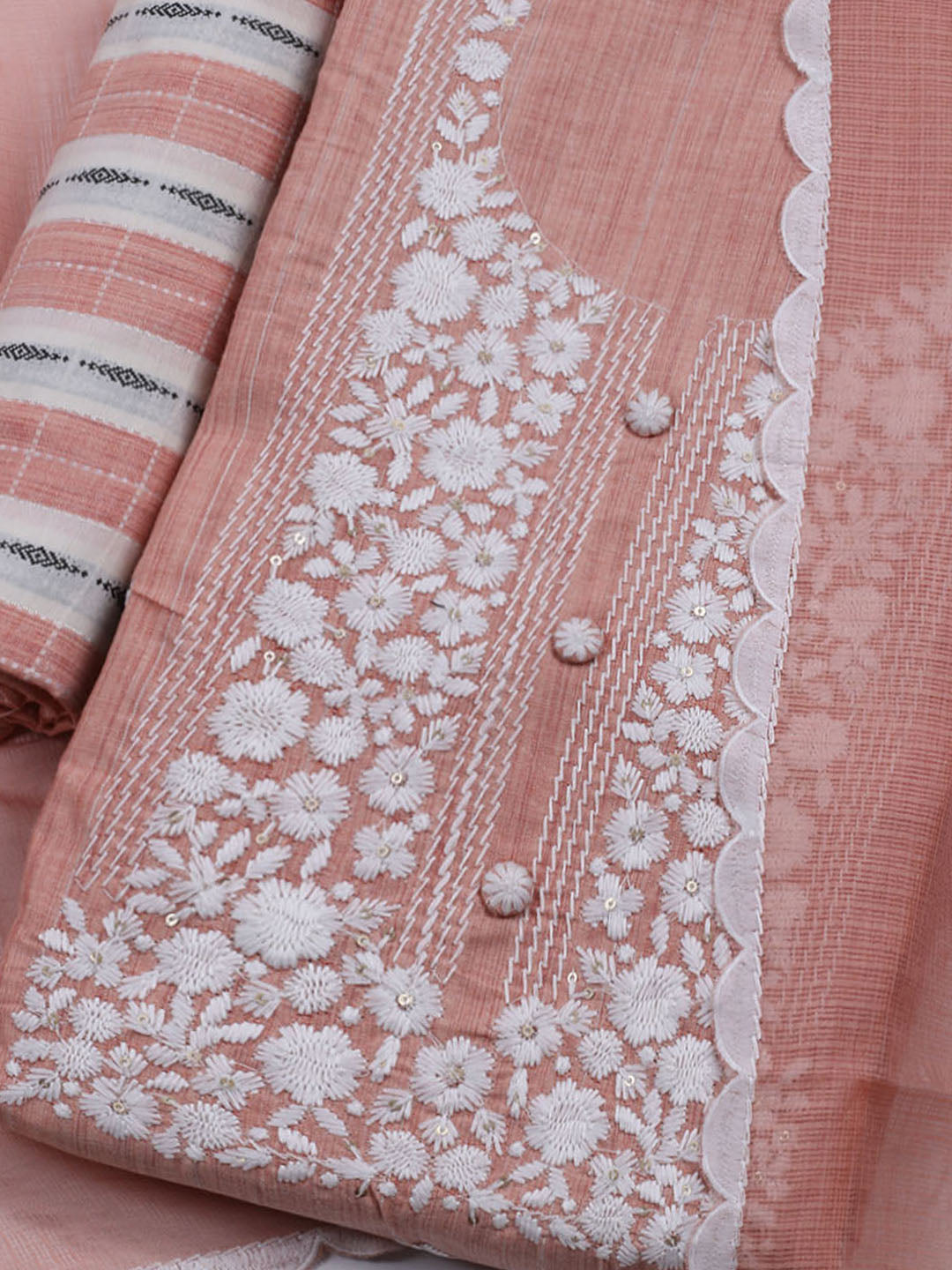 Neck Embroidered Cotton Blend Unstitched Suit With Dupatta