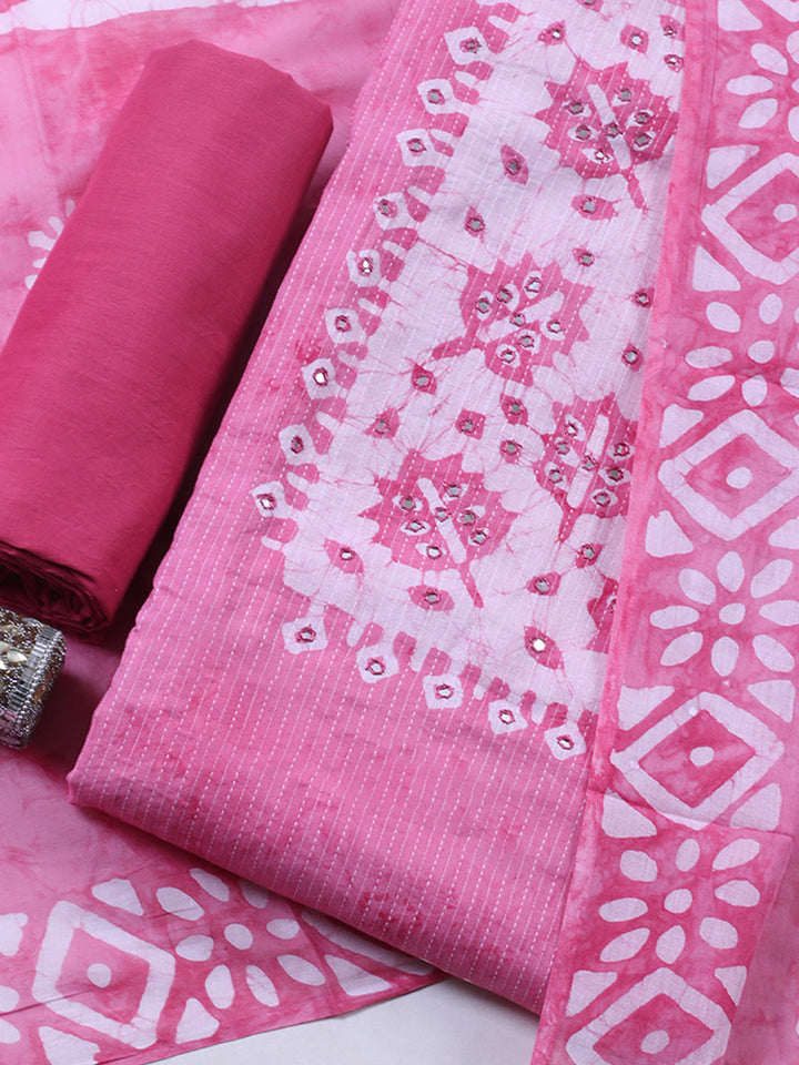Embroidered Cotton Blend Unstitched Suit With Pant &amp; Dupatta