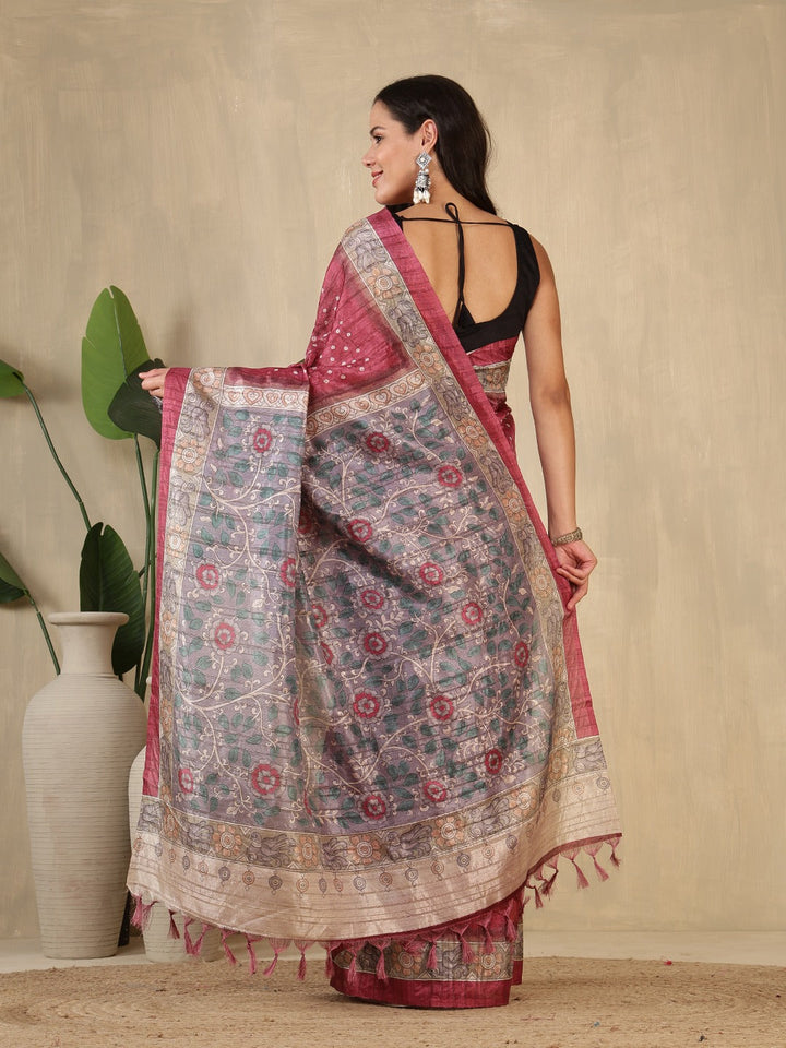 Printed Tussar Silk Saree