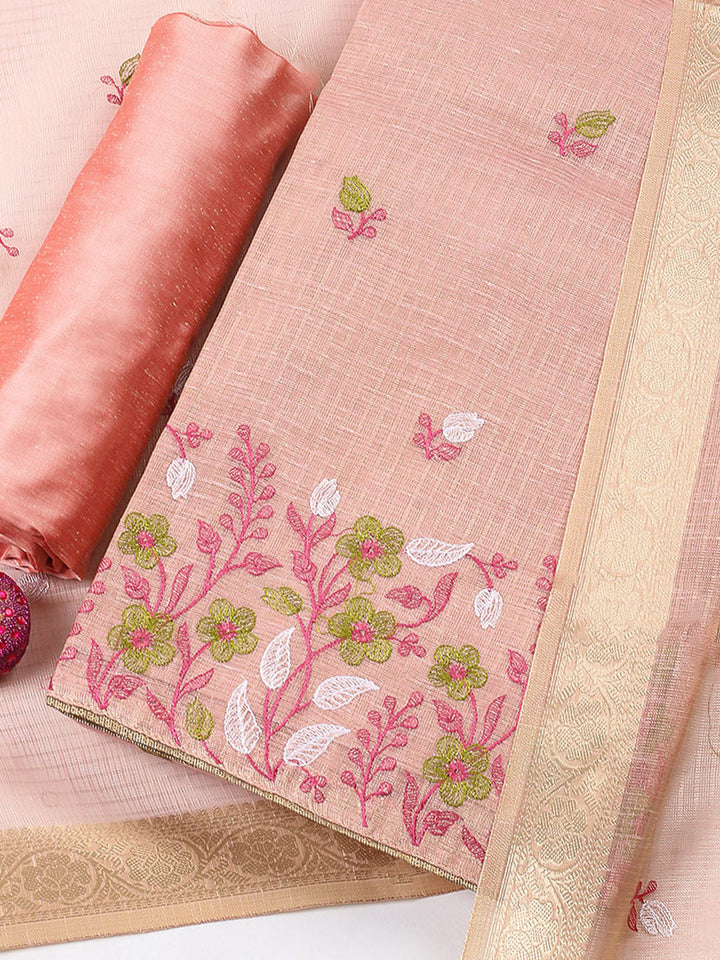Embroidered Tissue Unstitched Suit With Pant &amp; Dupatta