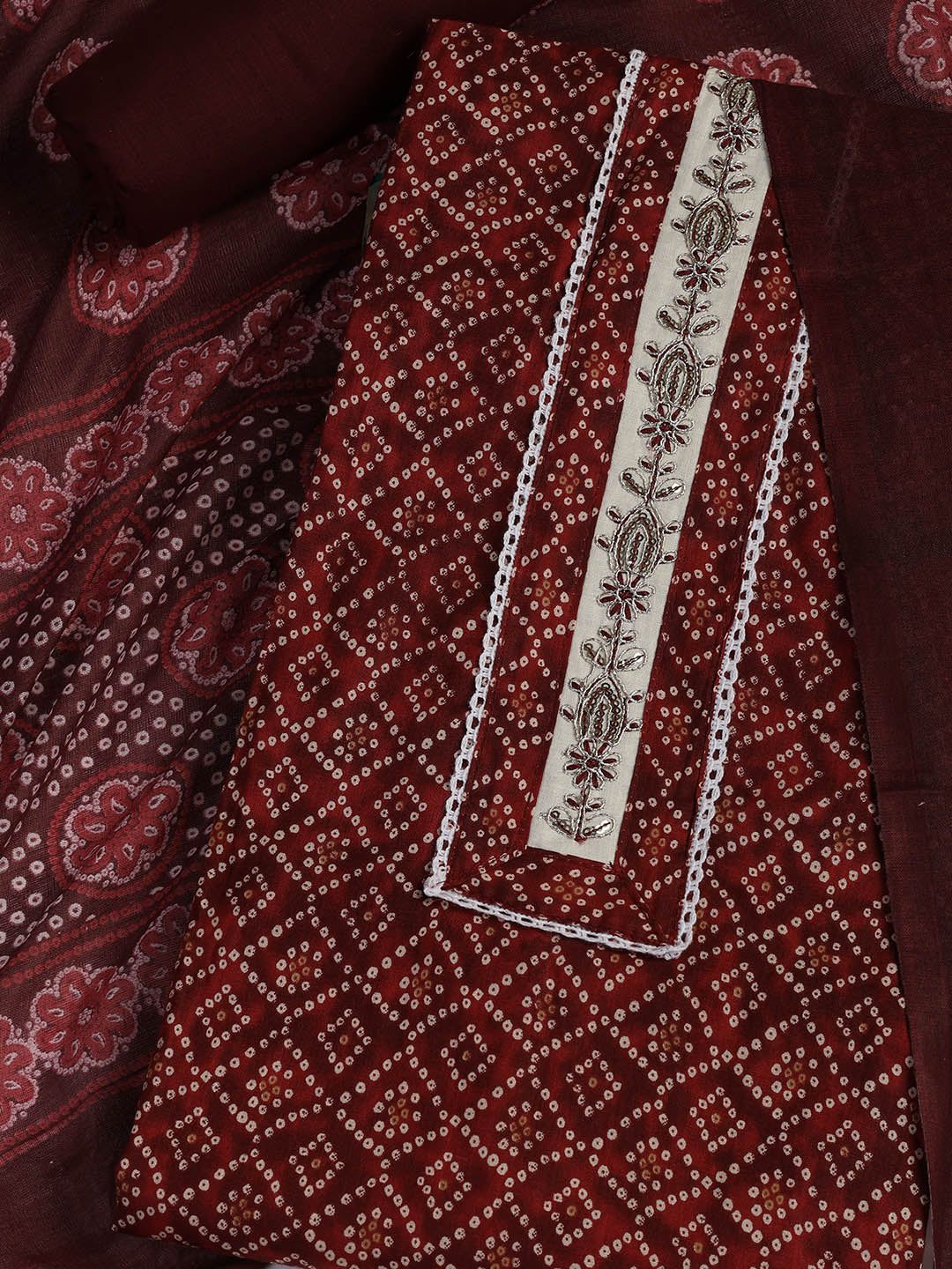 Printed Cotton Blend Unstitched Suit With Dupatta