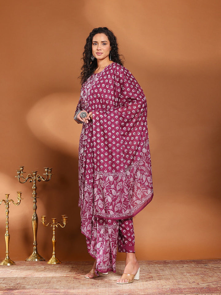 Printed Cotton Kurta With Pant &amp; Dupatta