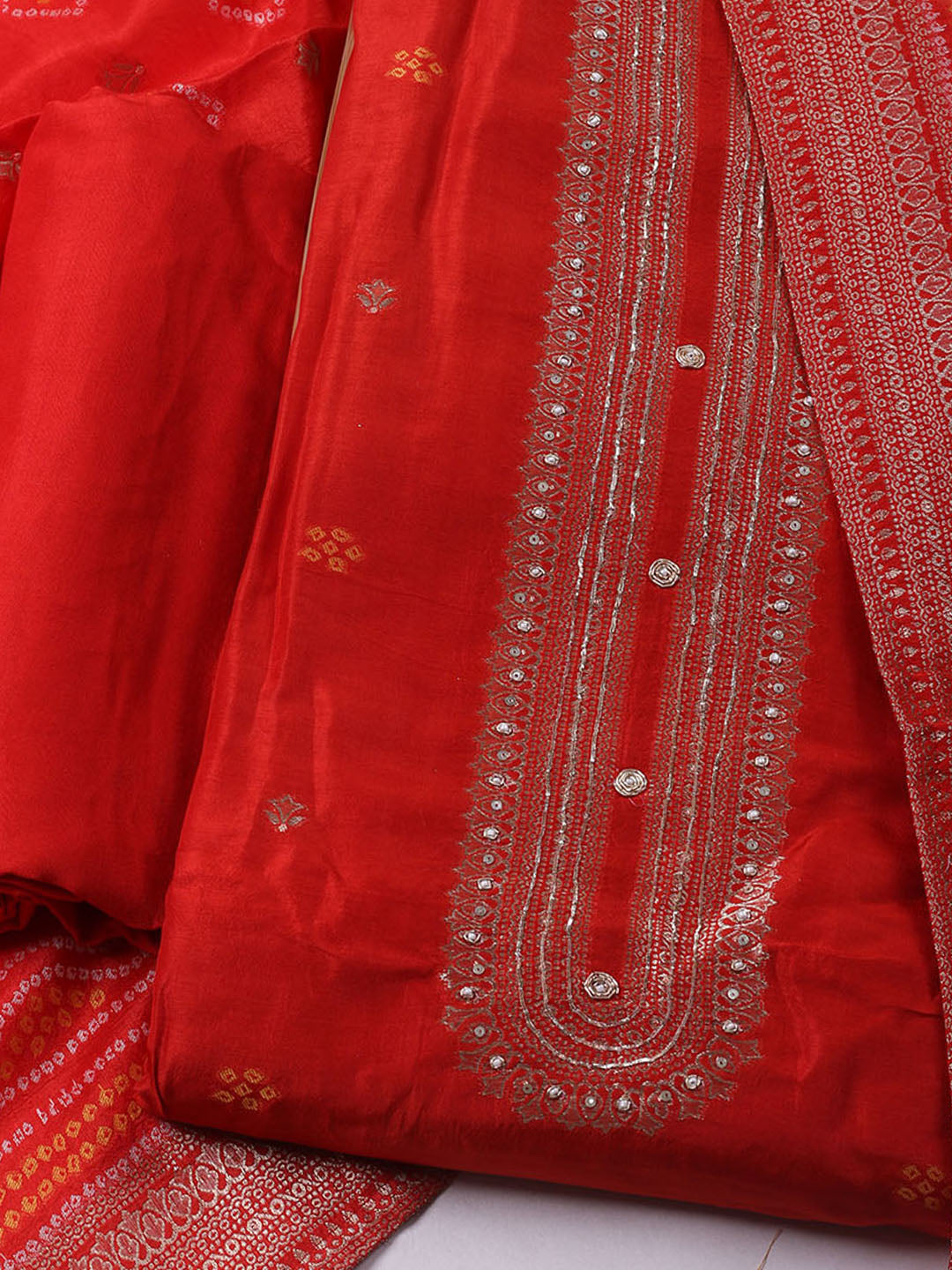 Woven Design Chanderi Unstitched Kurta With Pant &amp; Dupatta