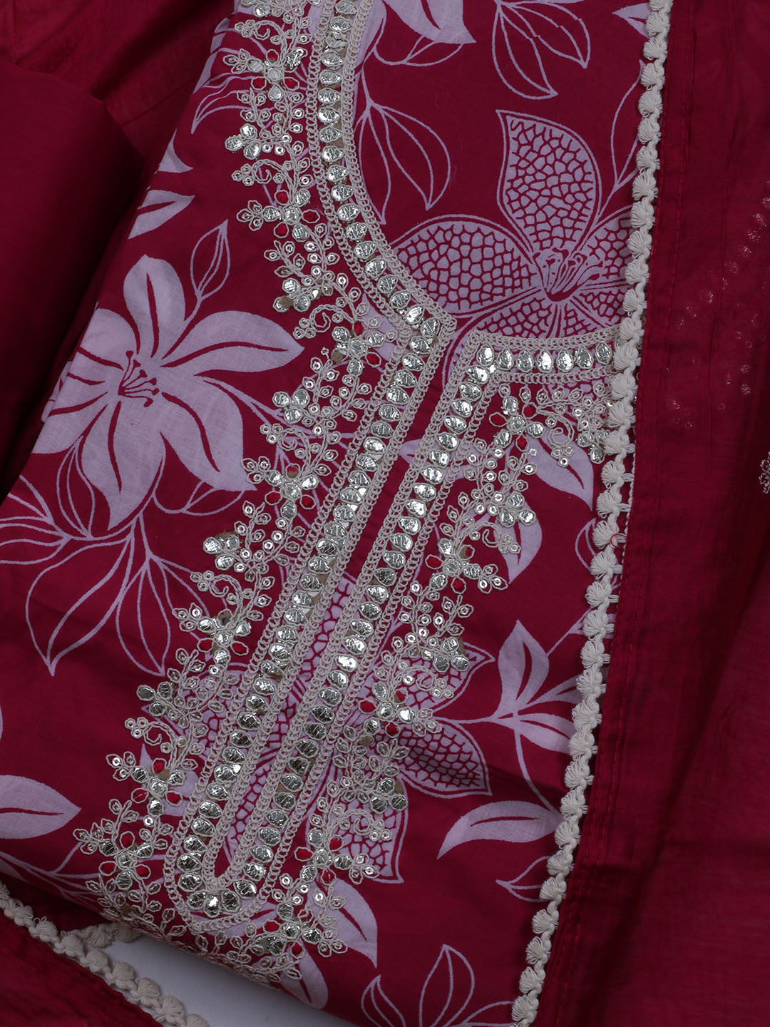 Neck Embroidered Cotton Blend Unstitched Suit With Dupatta