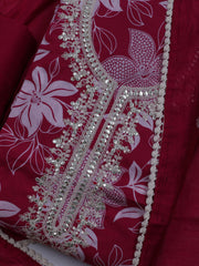 Neck Embroidered Cotton Blend Unstitched Suit With Dupatta