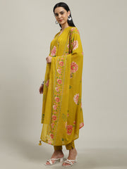 Printed Cotton Blend Kurta With Pants & Dupatta